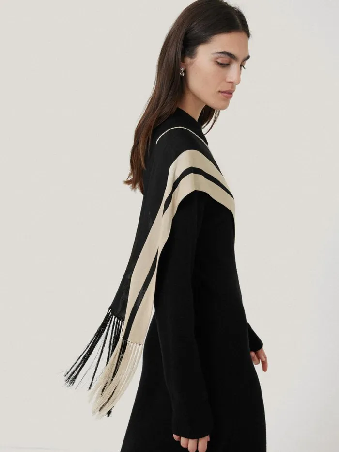 Jigsaw Opera Scarf Knitted Dress Black Women Party