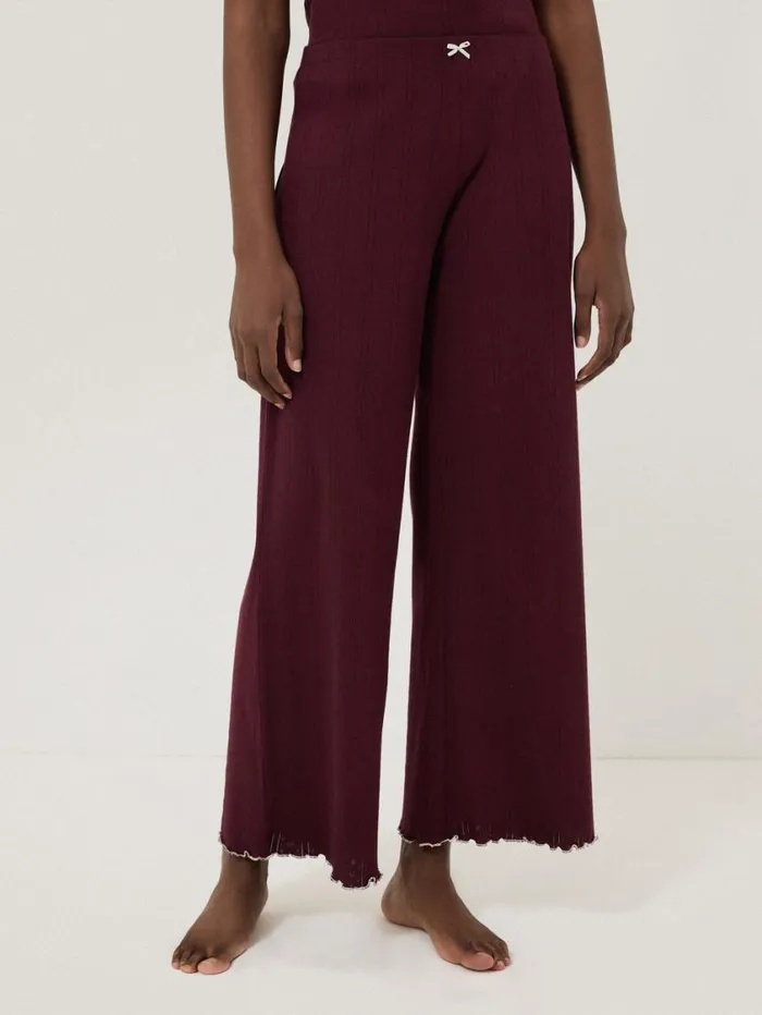 Jigsaw Pointelle Pyjama Trousers Burgundy Women Pyjamas and Loungewear