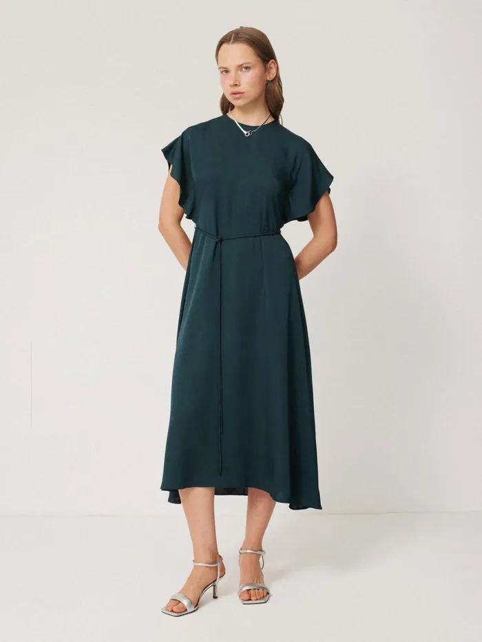 Jigsaw Pure Silk Drape Sleeve Dress Blue Women Party