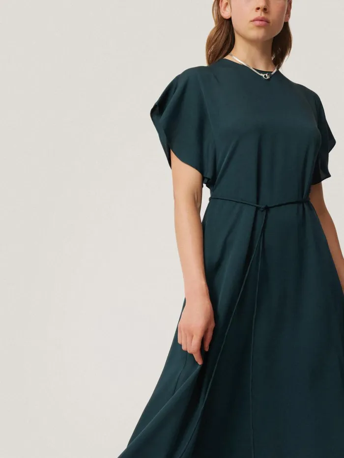 Jigsaw Pure Silk Drape Sleeve Dress Blue Women Party