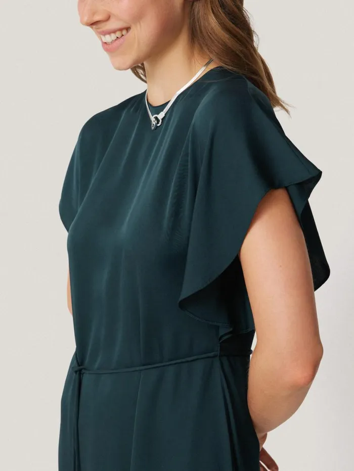 Jigsaw Pure Silk Drape Sleeve Dress Blue Women Party