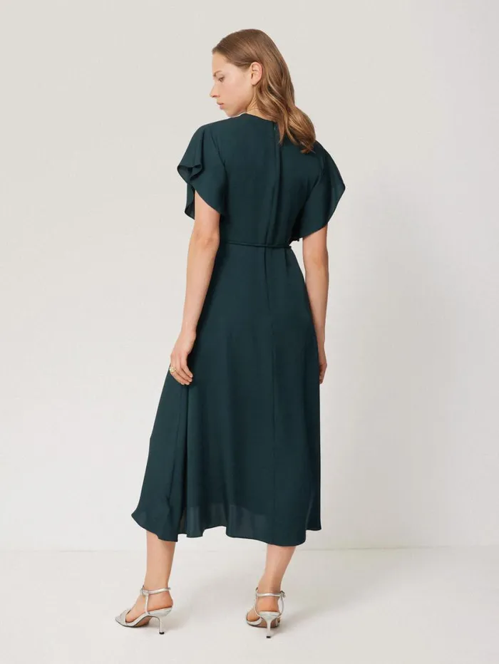 Jigsaw Pure Silk Drape Sleeve Dress Blue Women Party