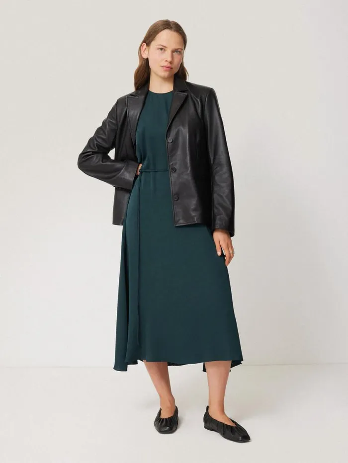 Jigsaw Pure Silk Drape Sleeve Dress Blue Women Party
