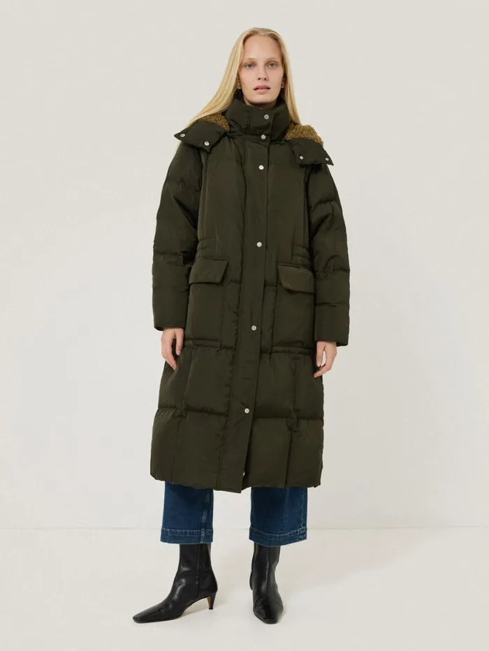 Jigsaw Relaxed Longline Puffer Coat Dark Kale Women Coats and Jackets