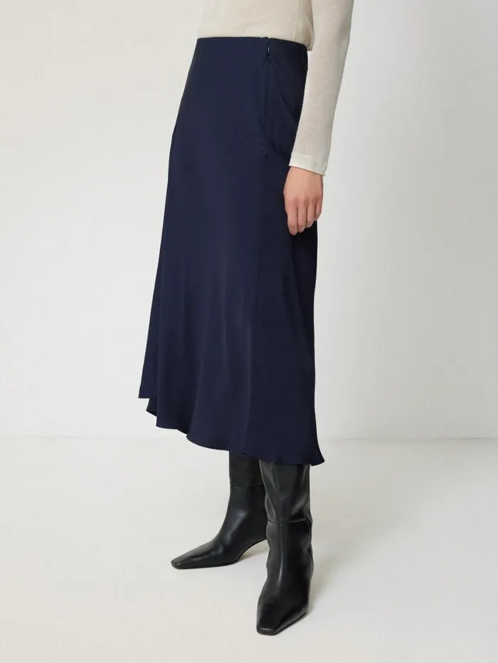 Jigsaw Satin Bias Asymmetric Skirt Navy Women Skirts