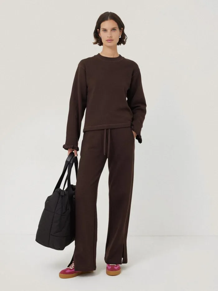 Jigsaw Satin Waistband Jersey Joggers Chocolate Women Trousers