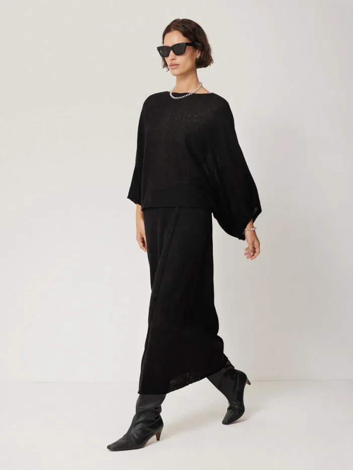 Jigsaw Soft Gauzy Knit Skirt Black Women Skirts