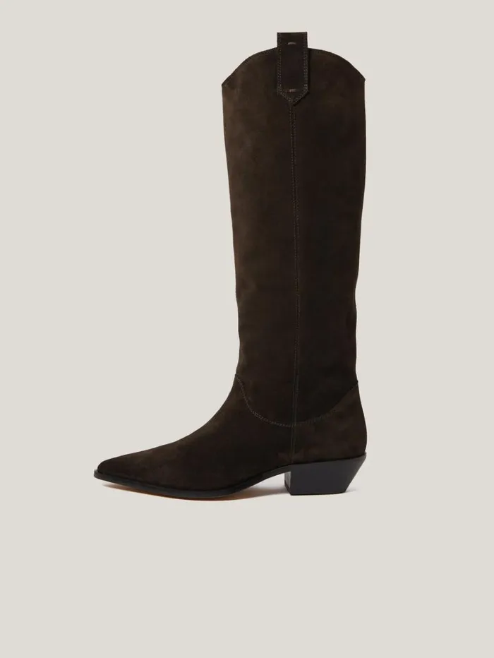 Jigsaw Suede Knee High Western Boot Chocolate Women Boots