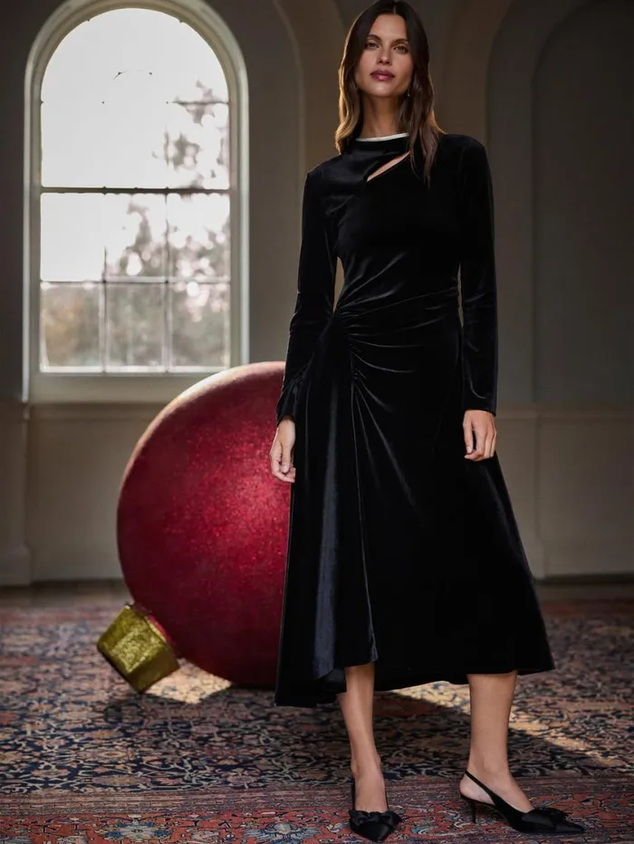 Jigsaw Velvet Ruched Dress Black Women Dresses and Jumpsuits