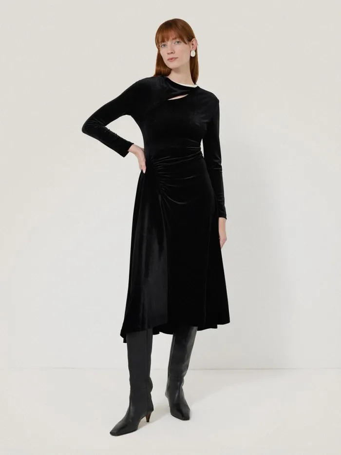 Jigsaw Velvet Ruched Dress Black Women Dresses and Jumpsuits