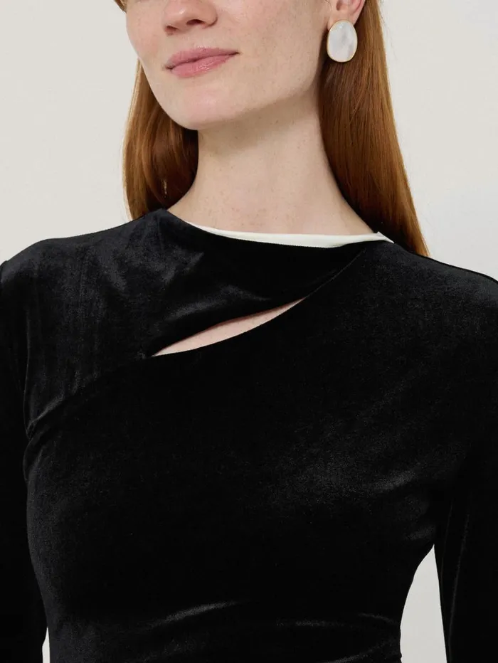 Jigsaw Velvet Ruched Dress Black Women Dresses and Jumpsuits