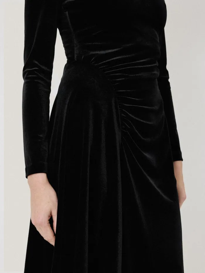 Jigsaw Velvet Ruched Dress Black Women Dresses and Jumpsuits