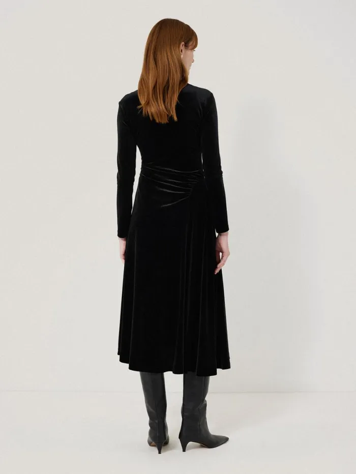 Jigsaw Velvet Ruched Dress Black Women Dresses and Jumpsuits