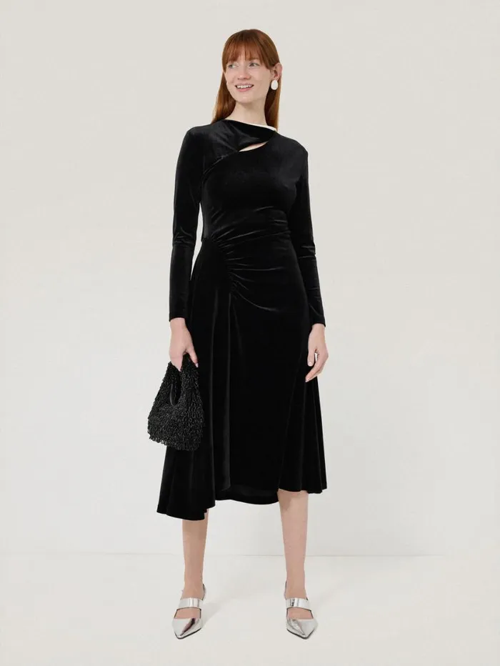 Jigsaw Velvet Ruched Dress Black Women Dresses and Jumpsuits