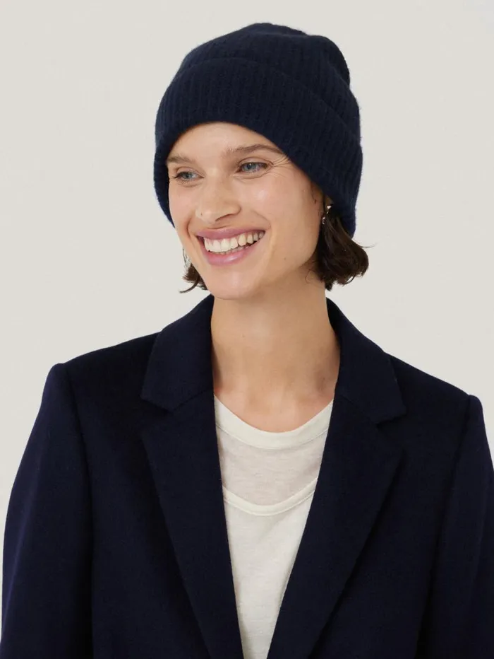 Jigsaw Wool Cashmere Blend Beanie Navy Women Hats and Gloves