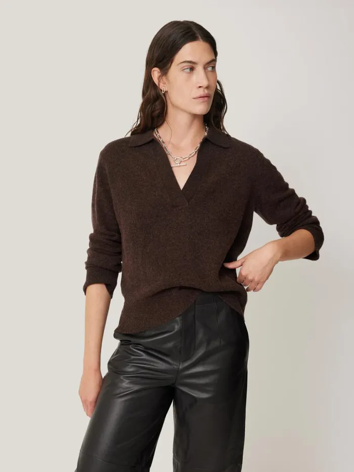 Jigsaw Wool Cashmere Blend Collar Jumper Brown Women Knitwear and Cashmere