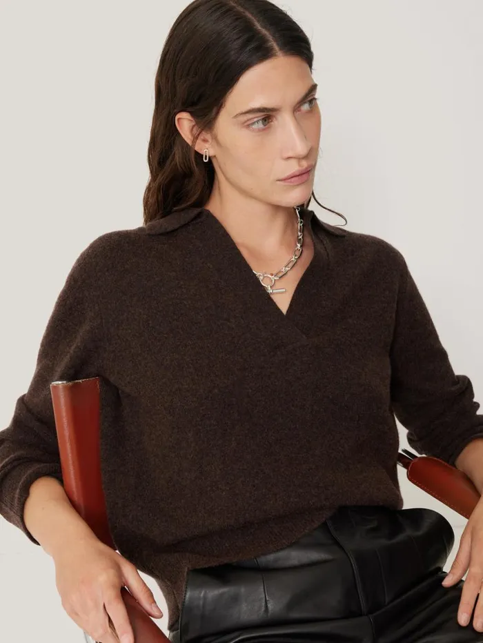 Jigsaw Wool Cashmere Blend Collar Jumper Brown Women Knitwear and Cashmere