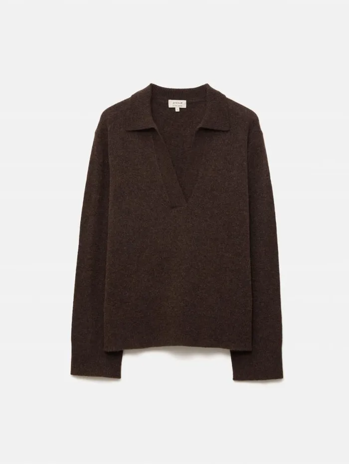 Jigsaw Wool Cashmere Blend Collar Jumper Brown Women Knitwear and Cashmere