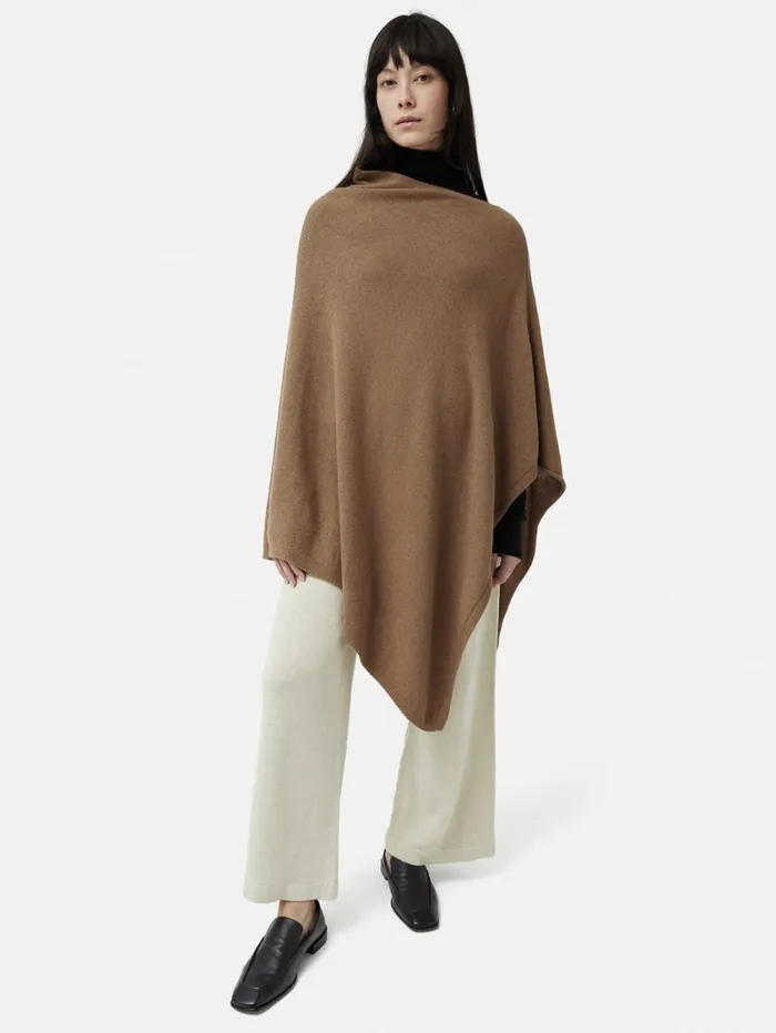 Jigsaw Wool Cashmere Blend Drape Poncho Camel Women Knitwear and Cashmere