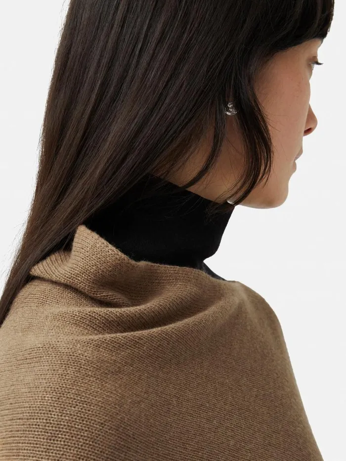 Jigsaw Wool Cashmere Blend Drape Poncho Camel Women Knitwear and Cashmere