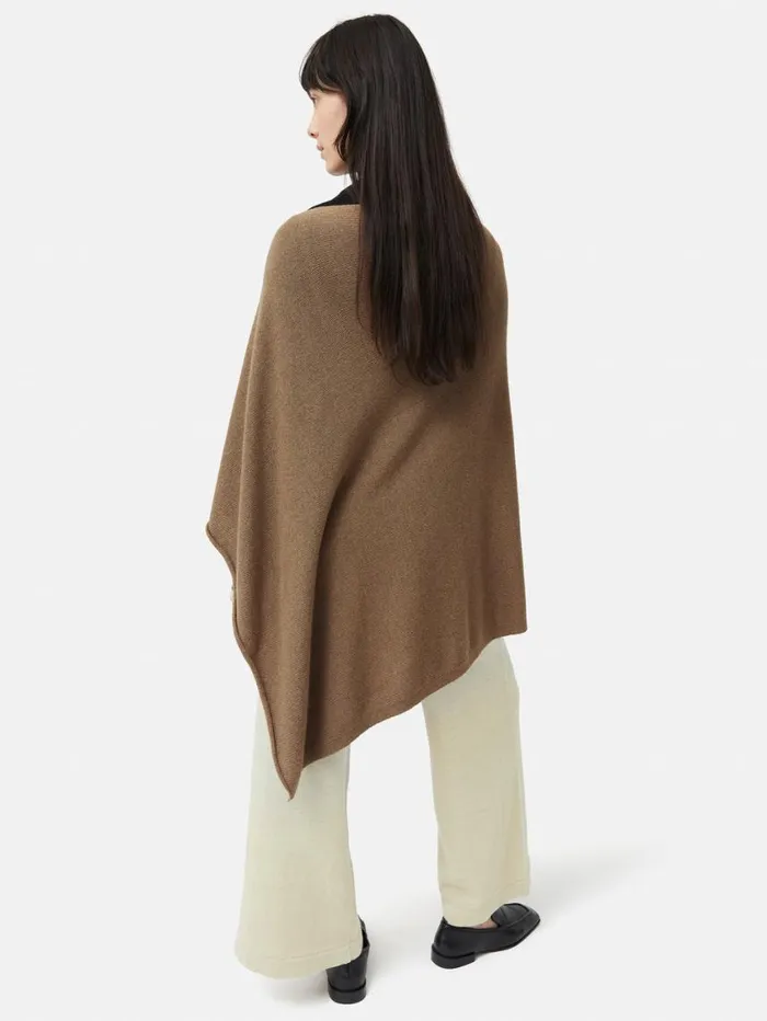 Jigsaw Wool Cashmere Blend Drape Poncho Camel Women Knitwear and Cashmere