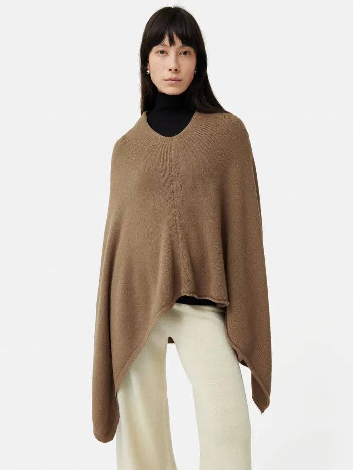 Jigsaw Wool Cashmere Blend Drape Poncho Camel Women Knitwear and Cashmere