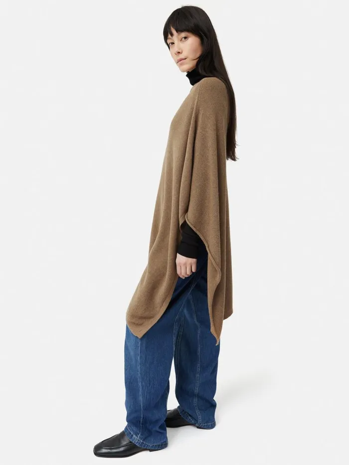Jigsaw Wool Cashmere Blend Drape Poncho Camel Women Knitwear and Cashmere