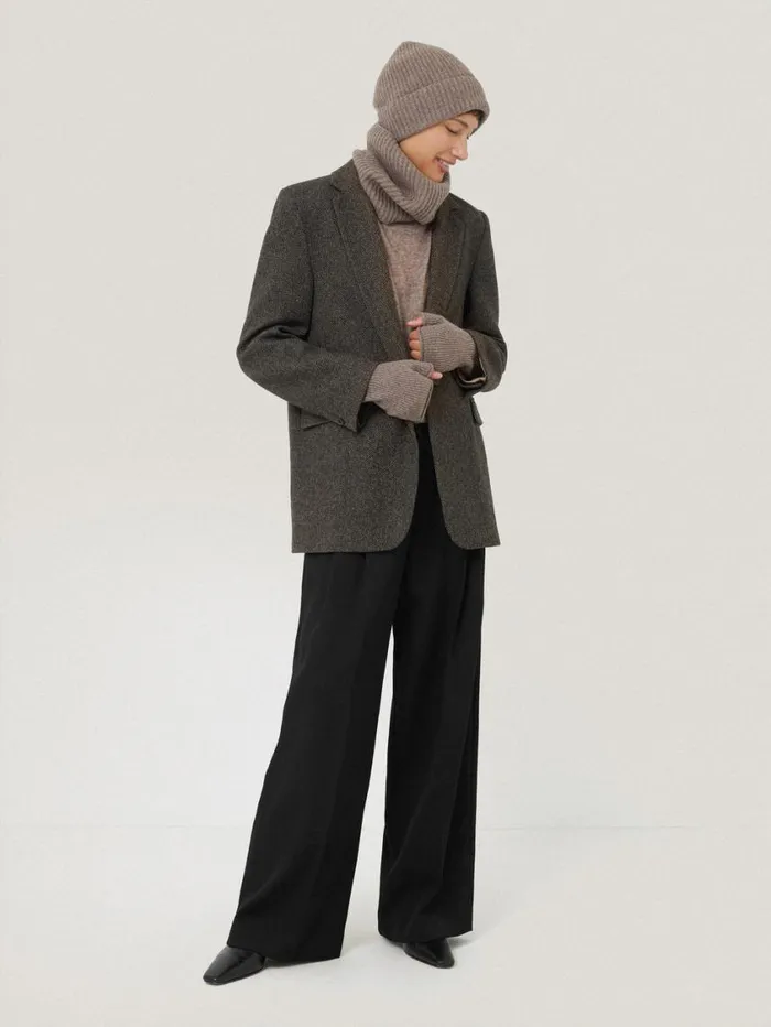 Jigsaw Wool Cashmere Blend Mittens Oatmeal Women Hats and Gloves