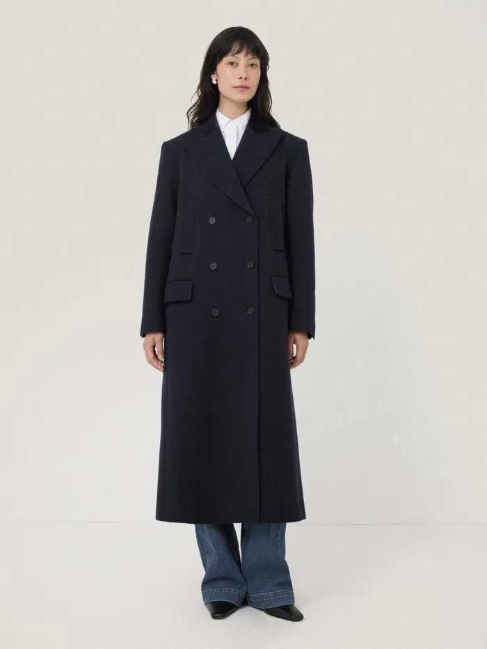 Jigsaw Wool Double Breasted Overcoat Navy Women Coats and Jackets