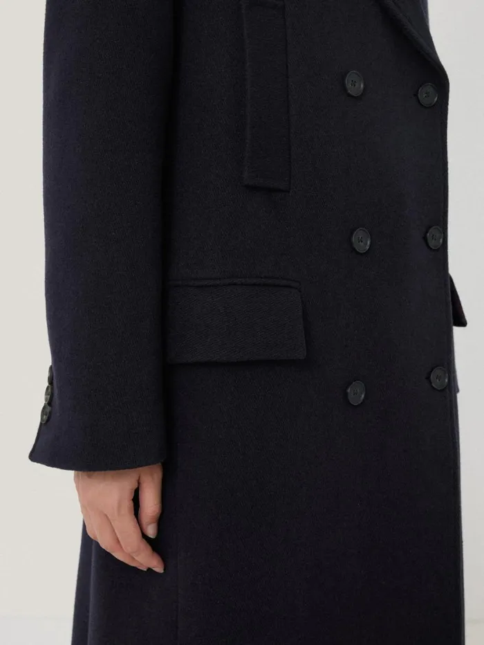 Jigsaw Wool Double Breasted Overcoat Navy Women Coats and Jackets