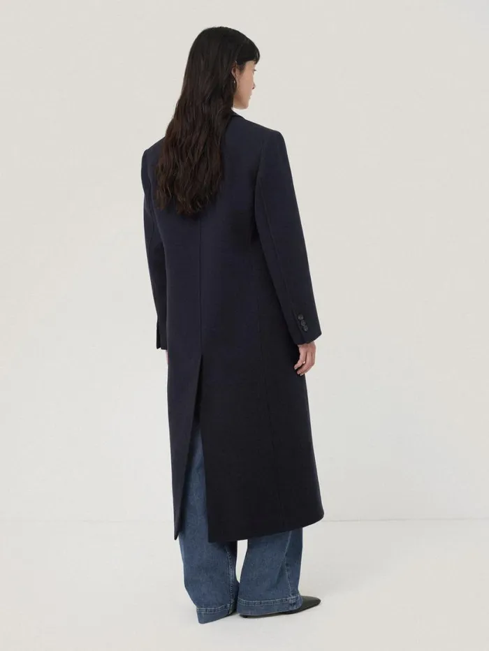 Jigsaw Wool Double Breasted Overcoat Navy Women Coats and Jackets
