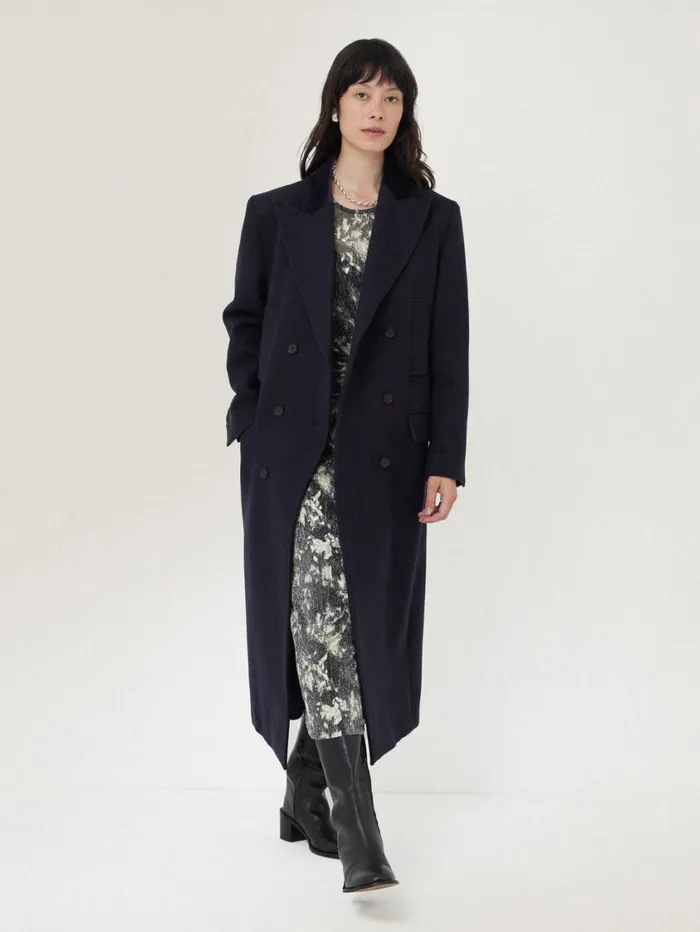 Jigsaw Wool Double Breasted Overcoat Navy Women Coats and Jackets