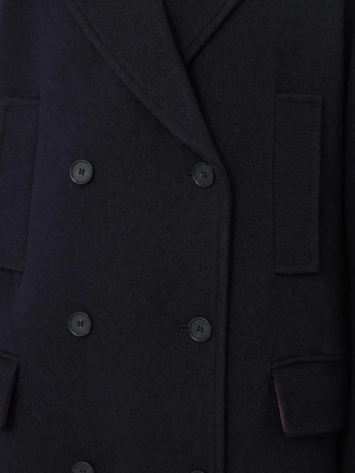 Jigsaw Wool Double Breasted Overcoat Navy Women Coats and Jackets