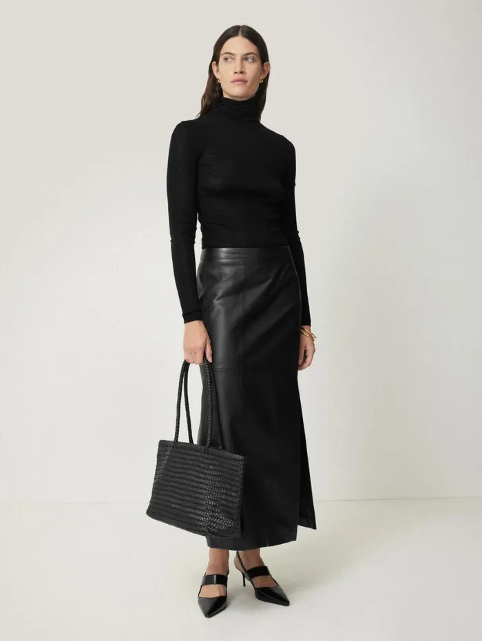 Jigsaw Wool Jersey Polo Neck Top Black Women Knitwear and Cashmere