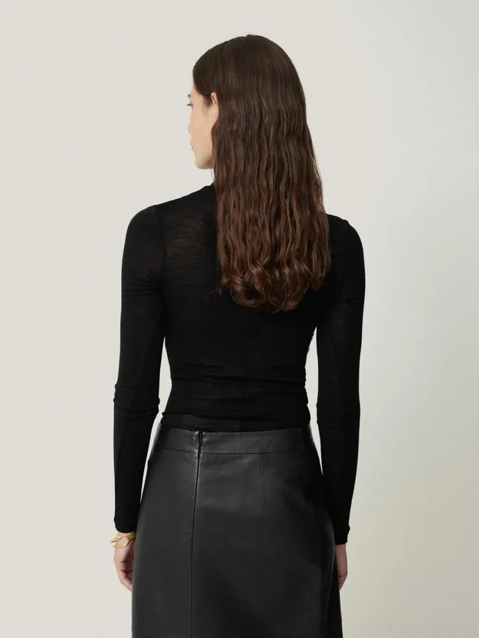 Jigsaw Wool Jersey Polo Neck Top Black Women Knitwear and Cashmere