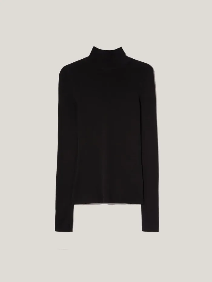 Jigsaw Wool Jersey Polo Neck Top Black Women Knitwear and Cashmere