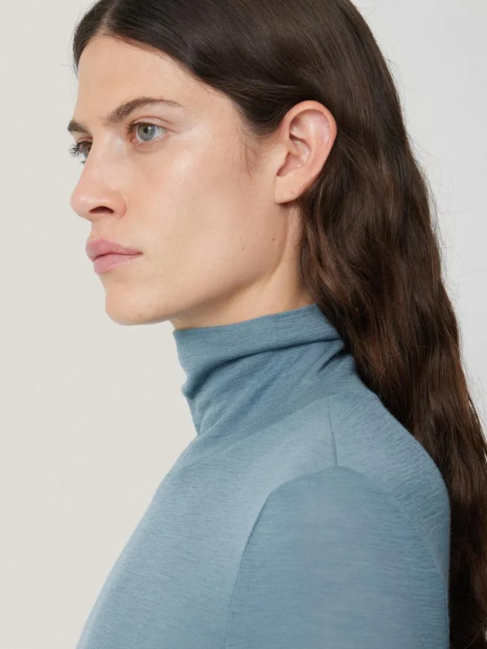 Jigsaw Wool Jersey Polo Neck Top Water Blue Women Knitwear and Cashmere