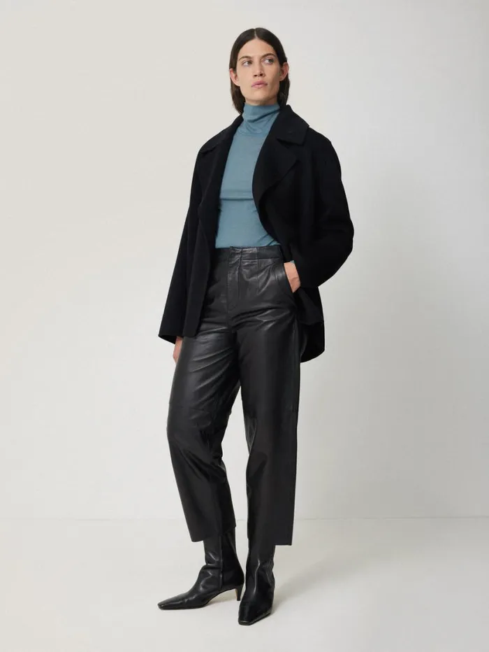 Jigsaw Wool Jersey Polo Neck Top Water Blue Women Knitwear and Cashmere