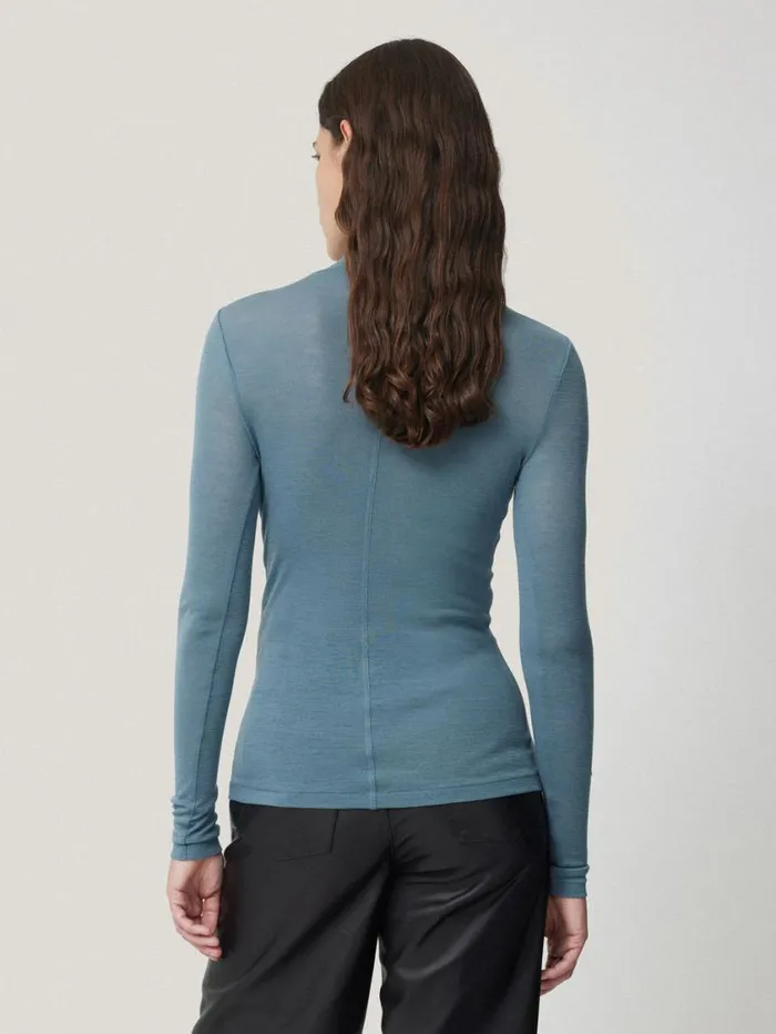 Jigsaw Wool Jersey Polo Neck Top Water Blue Women Knitwear and Cashmere