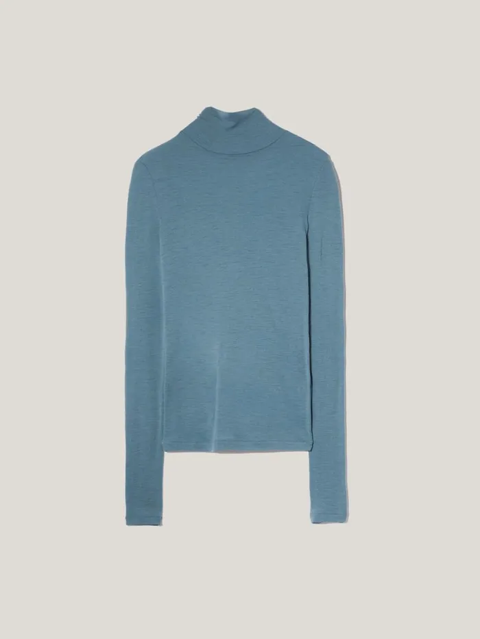 Jigsaw Wool Jersey Polo Neck Top Water Blue Women Knitwear and Cashmere