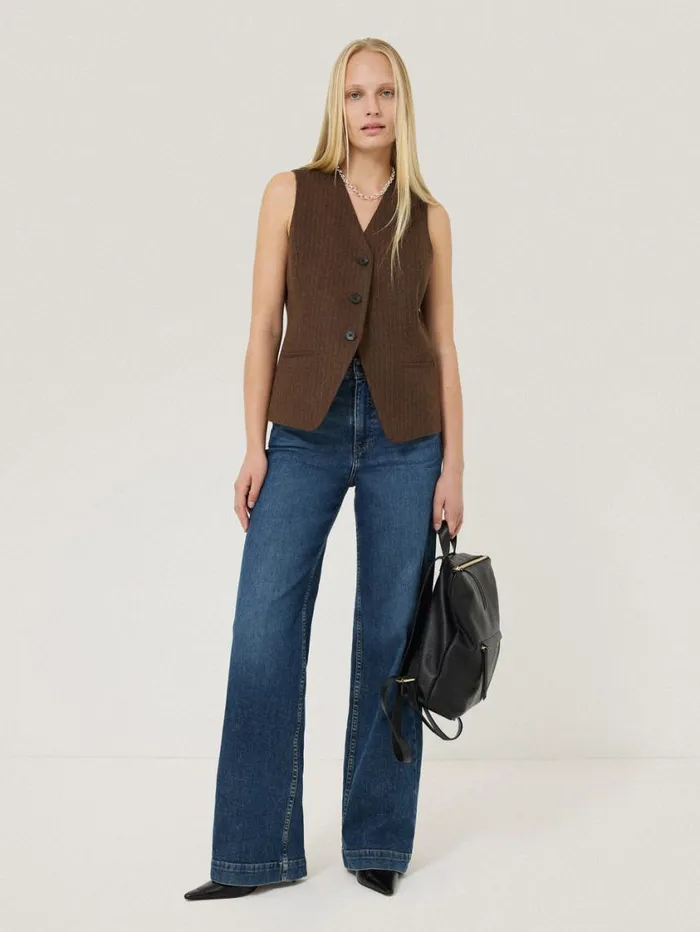 Jigsaw Wool Pinstripe Waistcoat Brown Women Coats and Jackets