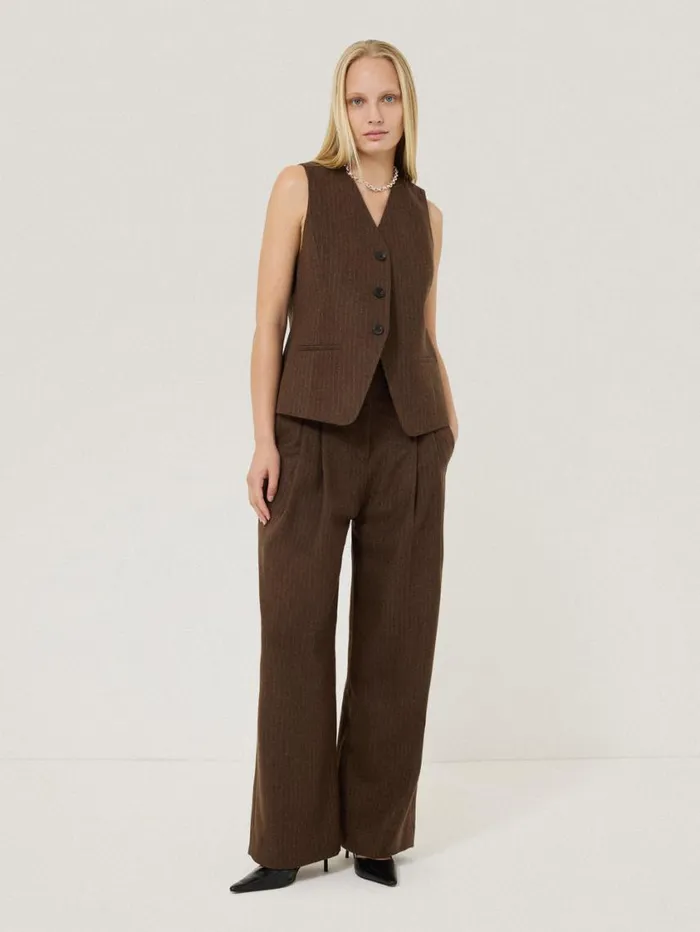 Jigsaw Wool Pinstripe Waistcoat Brown Women Coats and Jackets