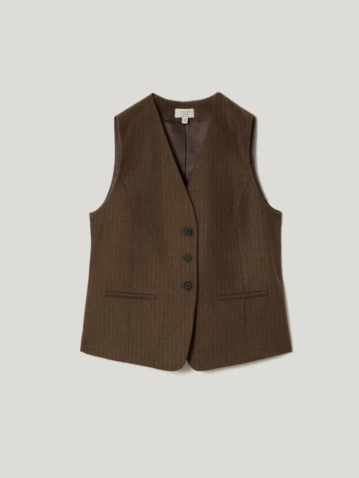 Jigsaw Wool Pinstripe Waistcoat Brown Women Coats and Jackets