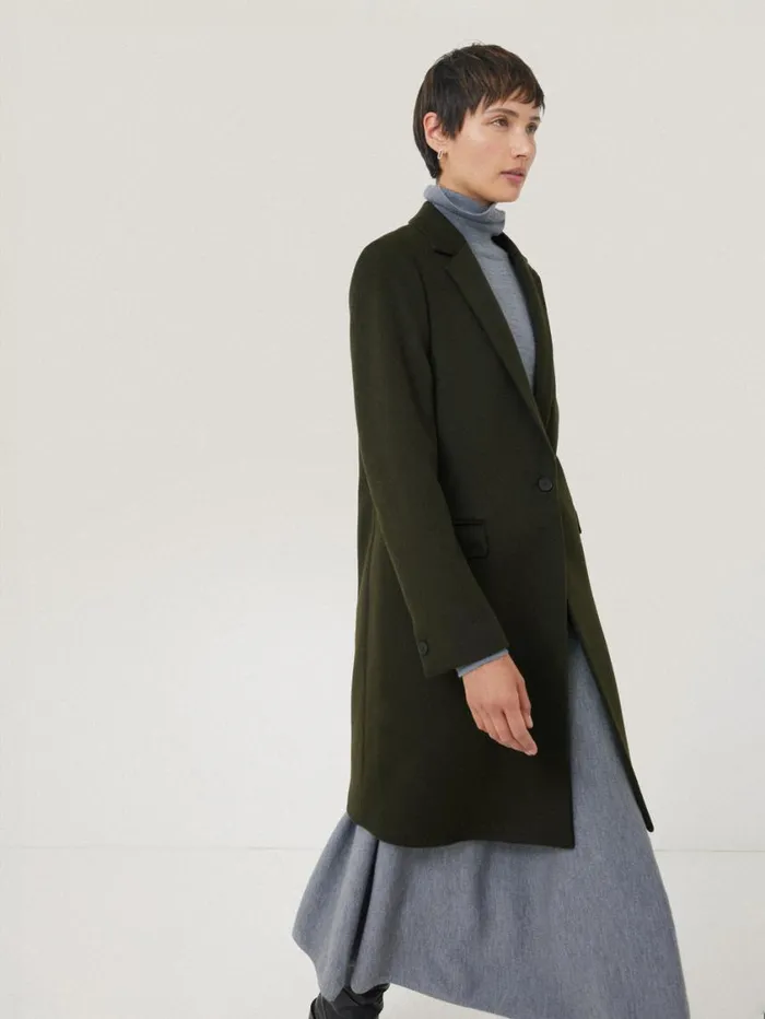 Jigsaw Wool Relaxed City Coat Green Women Coats and Jackets