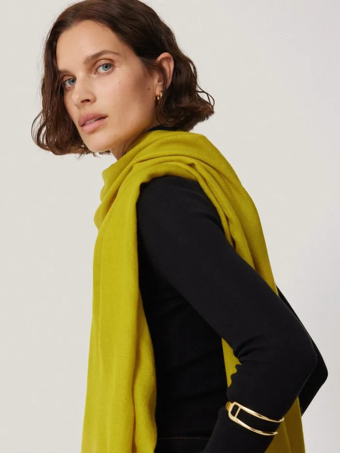Jigsaw Wool Silk Pashmina Mustard Women Ponchos and Scarves