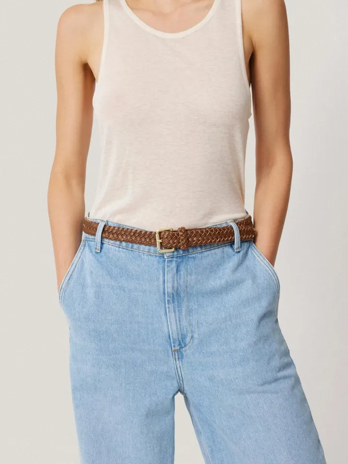 Jigsaw Woven Leather Belt Tan Women Leather