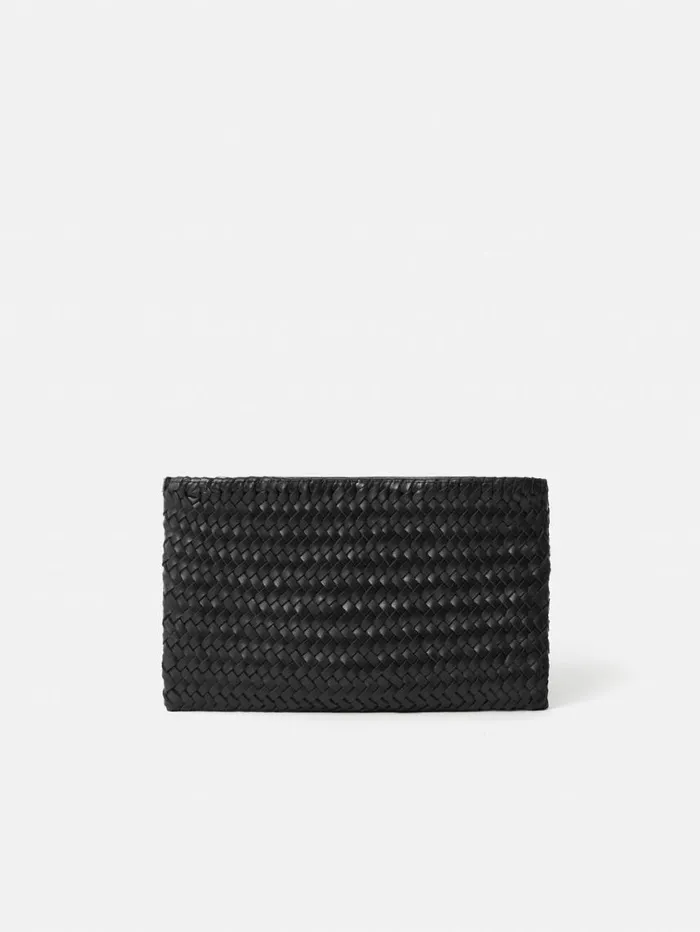 Jigsaw Woven Leather Pouch Black Women Wallets and Card Holders