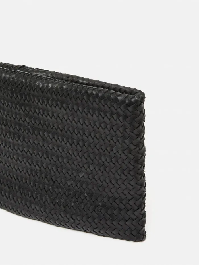 Jigsaw Woven Leather Pouch Black Women Wallets and Card Holders