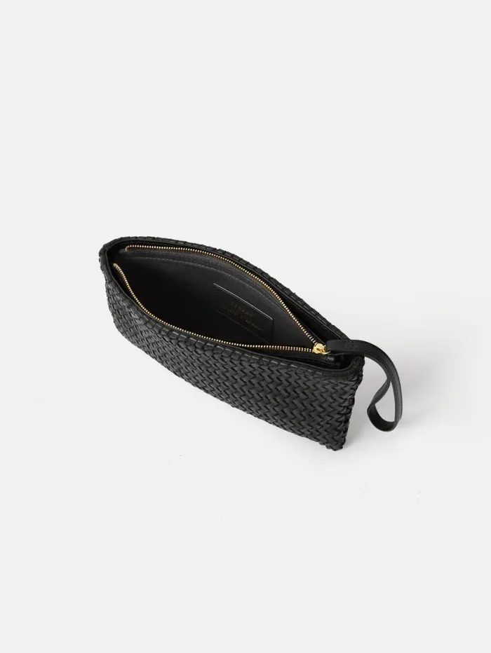 Jigsaw Woven Leather Pouch Black Women Wallets and Card Holders