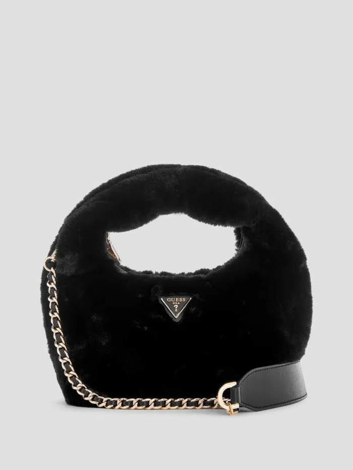 Katine FauxFur Shoulder Bag Black Women Handbags GUESS